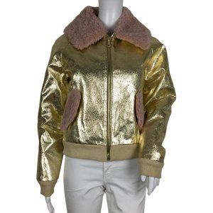 Jocelyn Women’s Faux Fur Leather Jacket Gold Metallic Color Sz S DM50